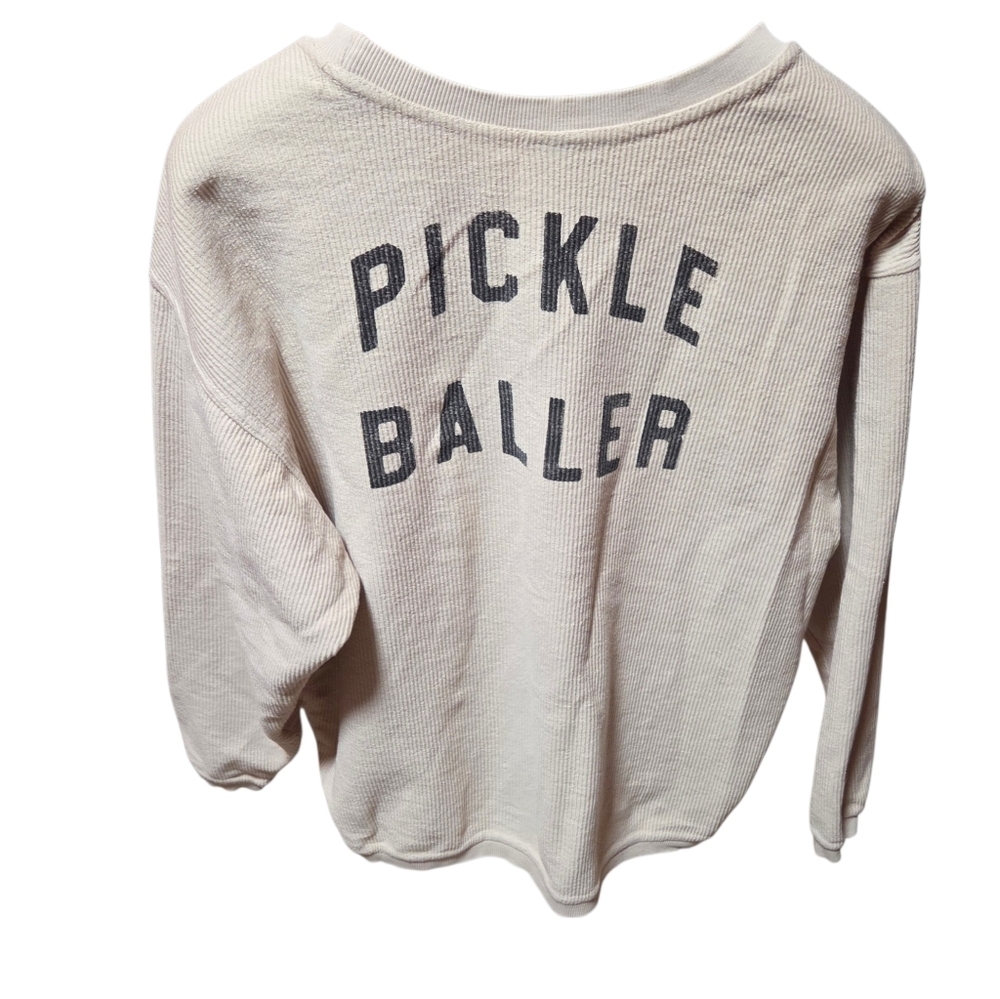 Oat Collective Pickle Ball Ribbed Cotton Sweatshirt Off White Size Large - Picture 2 of 5